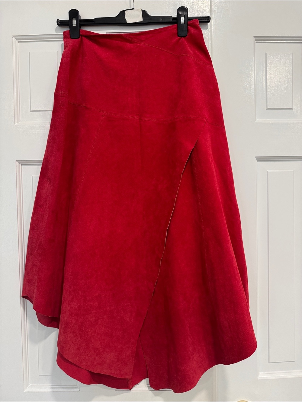 Randolph Duke Red Asymmetric Suede A-Line Skirt